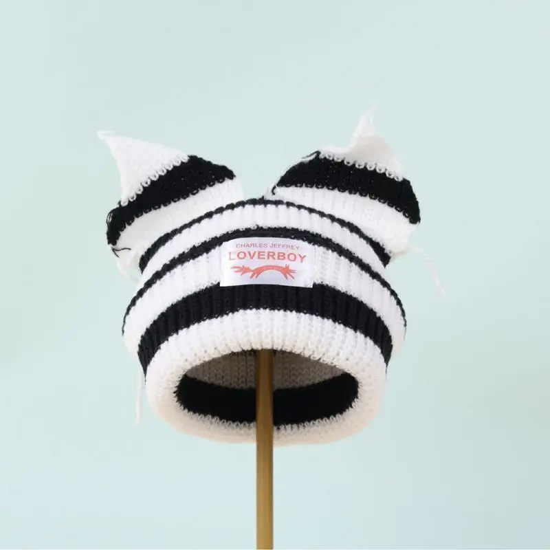 LOVERBOYCatEarKnittedBeanie–CuteAutumnWinterWarmHatforWomen–KoreanStyleStripedWoolCap–SoftTrendyStreetwearKnittedHat LOVERBOYCatEarKnittedBeanie–CuteAutumnWinterWarmHatforWomen–KoreanStyleStripedWoolCap–SoftTrendyStreetwearKnittedHat