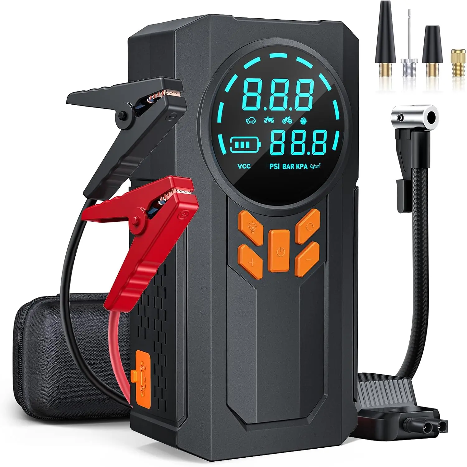 DIBMS Jump Starter with Air Compressor, 5000A 160PSI Battery Jumper Starter Portable (9.0 Gas/8.0L Diesel), 12V Jump Box Car Battery Jump Starter with Smart Jumper Cables, LED Light, LCD Display