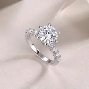 GEMSME 4CT CZ Round Cut Classic Halo Wedding Engagement Promise Eternity for Women Mother Day Birthday Gift R-0307 Solitaire Halo Ring Moissanite Jewelry