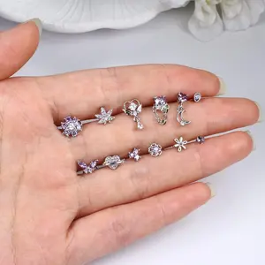 12 PCS 20G Nose Rings Surgical Stainless Steel, L Shaped Nose Studs for Women Men, CZ Heart Butterfly Flower Leaf Moon Dangle Cute Nose Piercings Studs Screw Jewelry Pink/Purple/Blue/Clear