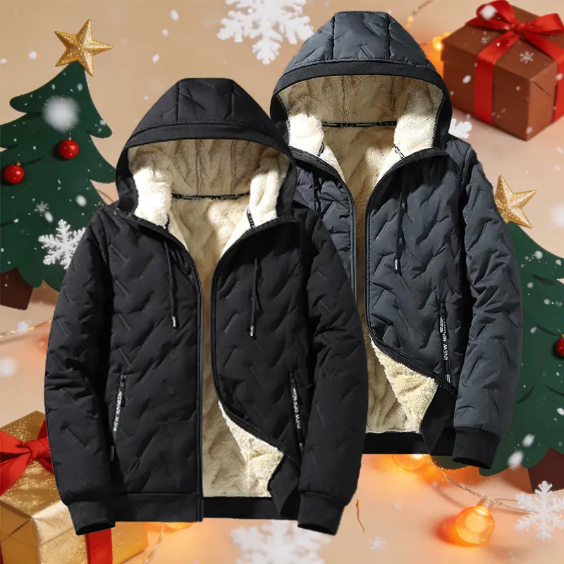 Men’s hooded winter jacket, casual cotton fabric, minimalist stitching design, wool lining with pockets, Graphene Hooded Winter Jacket, Stylish