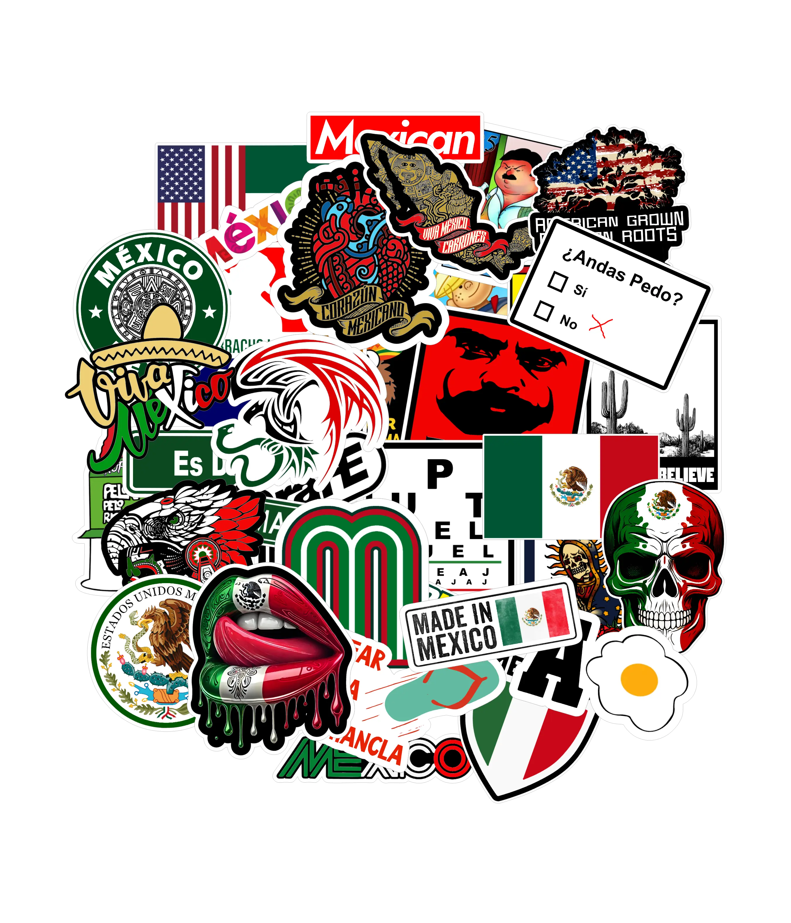 100 Pcs Funny Mexican Stickers – Mexican Humor Vinyl Sticker Pack for Toolboxes, Hard Hats, Coolers & More