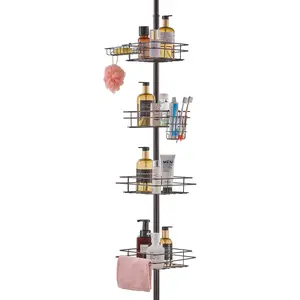 【Summervibes】VEVOR Shower Corner Caddy Tension Pole, 42" to 114" High, Multi-Functional Shower Tension Pole with Strong Load-Bearing Tray, Rust-Proof Easy-to-Install Tension Pole, Fit for Bathroom & Washroom