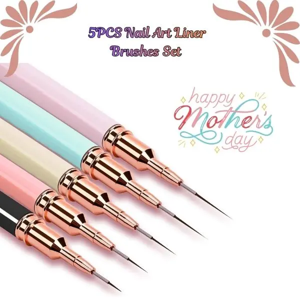 5-Piece Nail Art Liner Brush Multi-Pack - Professional Nail Care Tools for Fine Lines, Detailed Work, Drawing and Coloring, Cuticle Art - Ideal for Youth Beginners, Precision Tips, Enhancing Nail Design Skills