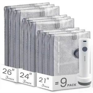 mothers day  gifts 2026 【Upgraded】Cordless Travel Vacuum Storage Compression Bag Set with Rechargeable air Pump 9/15 Pack Waterproof & Reusable Compression Packing Bags for 2 Size,140L/Min Powerful Air Removal，Perfect for Carry-On Suitcases, basket