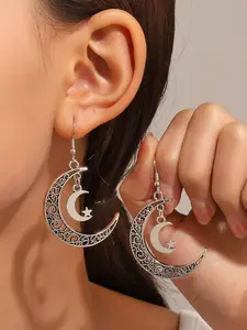 Women's Boho Style Star & Moon Design Dangle Earrings, Fashion Earring, 1 Pair Trendy Vintage Dangle Earrings, Unique Design Earrings, Chic Gorgeous Jewelry Accessories As Gift for Girlfriend