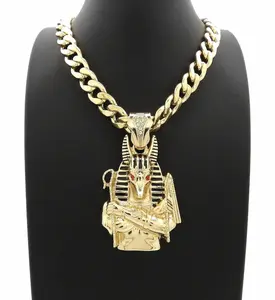 Egyptian God Anubis Pendant & 10mm 16" 18" 20" 24" 30" Cuban Chain Gold Silver Plated Hip Hop Necklace Jewelry, Hip Hop Jewelry, Chain & Link