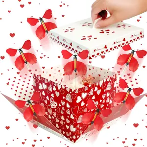 Butterfly Explosion Gift Box, Love, DIY Unique Exploding Surprise Gift Box, Flying Butterflies Love Heart Box, Red Box Explosion for Valentines Day, Birthday, Wedding, Anniversaries