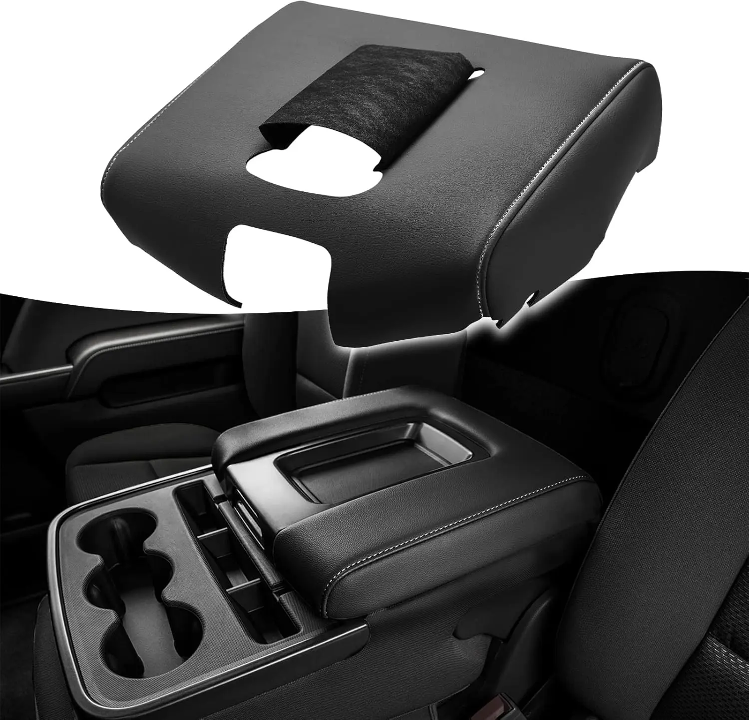 Auto Center Console Armrest Cover Replacement for Chevrolet Silverado & GMC Sierra 1500 2500 3500 2014-2018 Vinyl Leather Middle Console Covering Split Bench Jump Seat Black-Gray Stitch split bench seat console, Car Accessories, Auto Accessories Interior