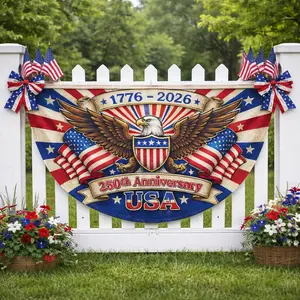 Patriotic Eagle Semicircular Outdoor Flag, 1776-2026 Semiquincentennial 250 Years USA July 4th Festive Banner, Outdoor Banners for Home Living Room Decor, Outdoor Fence Art, Yard Flags
