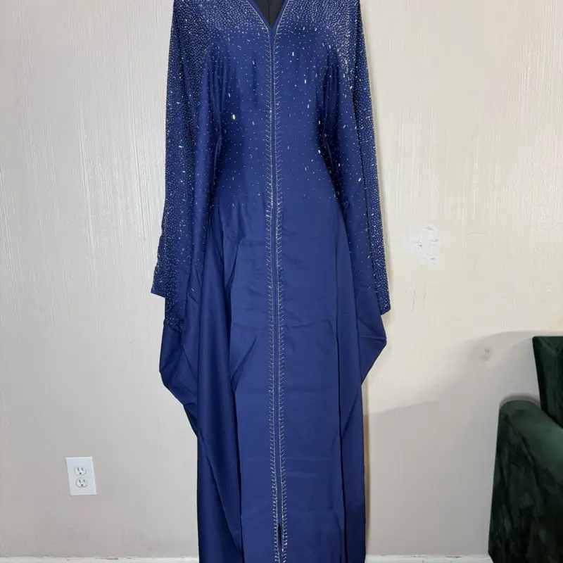 Dubai Butterfly Abaya 2 - Elegant Magenta Embellished with Silver Accents Long Sleeves Flowing Design Matching Scarf for Special Occasions
