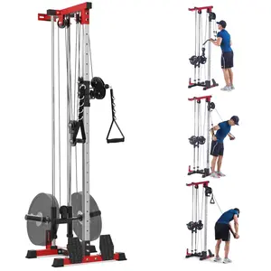 Wall Mounted Cable Machine, Double Cable Crossover Pulley Machine, LAT Pulldown Machine with Adjustable Pulley System with 20 Height Settings for Full Body Strength Training