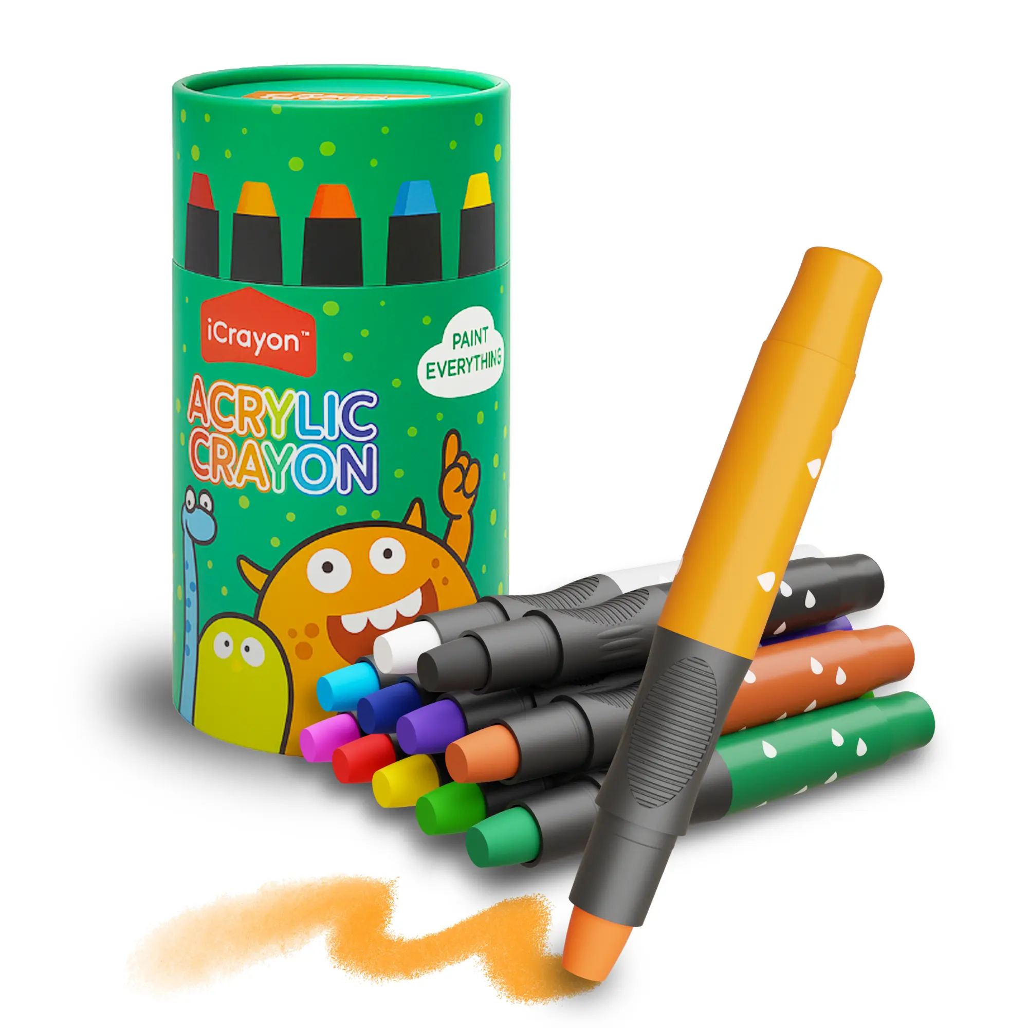 iCrayon Twistable Crayons for Kids - 12 Colorful Washable Silky Crayons for Paper Wood Stone Canvas Quick Drying Non Toxic Art Supplies Set