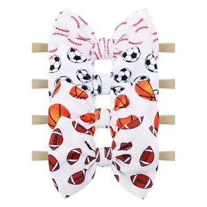 X-HDW02   Baby Girls Hairband - Set of 4 pcs Football, Basketball, Soccer, Rugby Nylon Baby Headbands for 0-6 Months Newborn Infant Toddler - 4 Count Pack