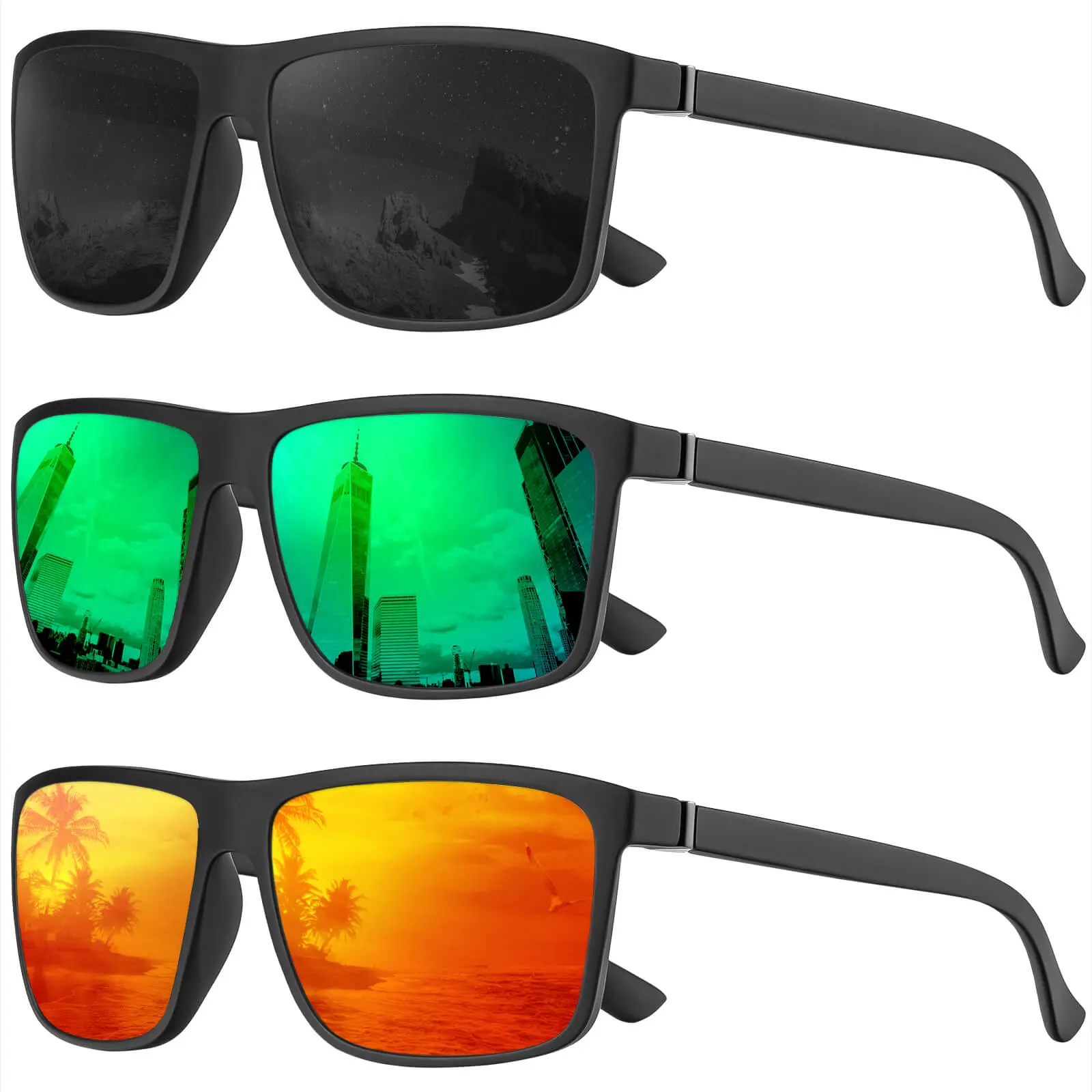 (3 Pack) Black/Green/Red