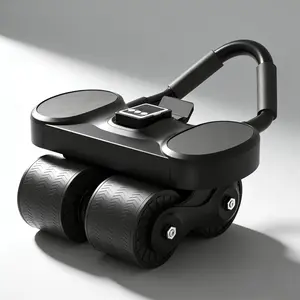 Ab Workout Roller Wheel with Timer – Automatic Rebound, Knee Mat & Elbow Support, Core Strengthening Gear for Men & Women