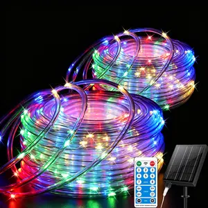 Solar Rope Lights Outdoor Waterproof,  Each 108.9ft 300 LED String Lights, 8 Modes Fairy Lights in Clear Thin Tube for Camping Fence Patio Garden Trampoline Deck(Multicolor)