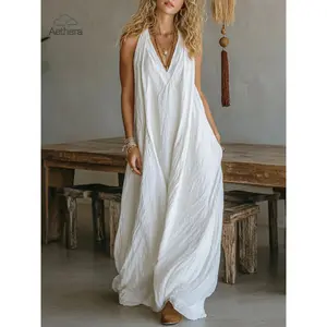 2026 New Women’s Casual Sleeveless Loose Fit Long Maxi Dress with Functional Side Pockets, Soft Lightweight Fabric, Relaxed Flowy Silhouette, Solid Color Versatile Dress Perfect for Daily Casual, Vacation, Beach, Summer Outings and Everyday Wear