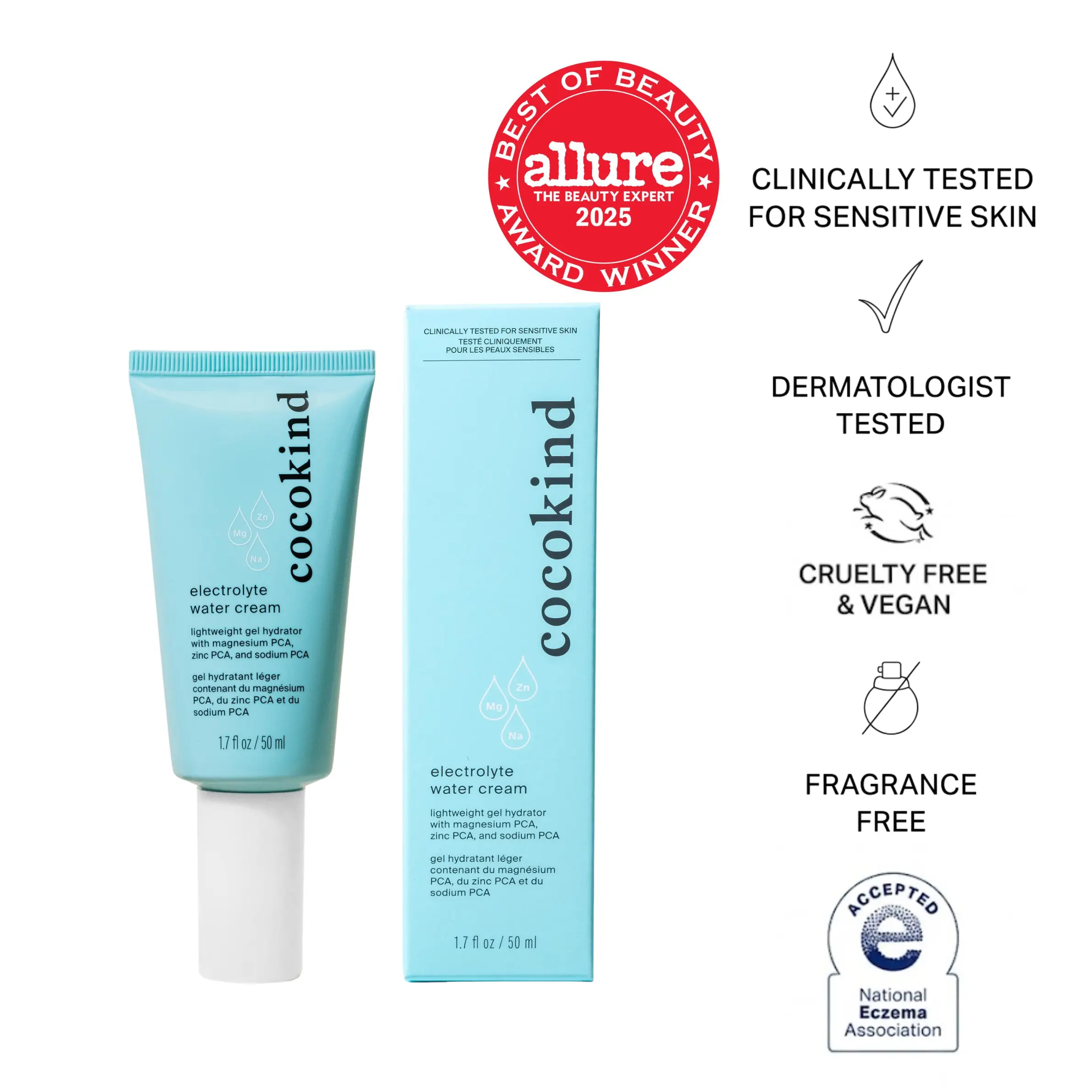 [cocokind] Electrolyte Water Cream | Lightweight Gel Moisturizer | Hydrating | Sensitive Skin-Friendly