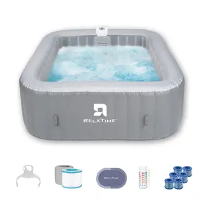 4 to 6 Person Inflatable Hot Tub,Inflatable Square Spa Portable Outdoor Hottub,130 Soothing Bubble Air Jets With 6Pack Fliter