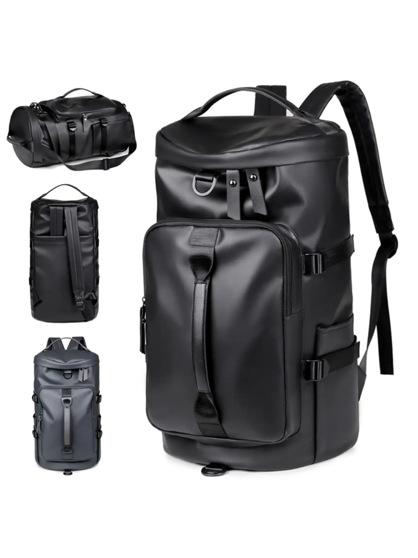 Multifunctional PU Leather Cylinder Backpack, Large Capacity Sports Bag, Deformable Handbag Travel Bag, Multi-Layer Outdoor Hiking Bag, Travel Backpacks, Traveler Essentials Backpack, Backpack Bags