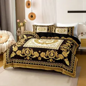 3-Piece Modern Decorative Bedding Set, 1 Duvet Cover + 2 Pillowcases, European Gold Digital Print, No Padding, Elegant Bedroom Decor