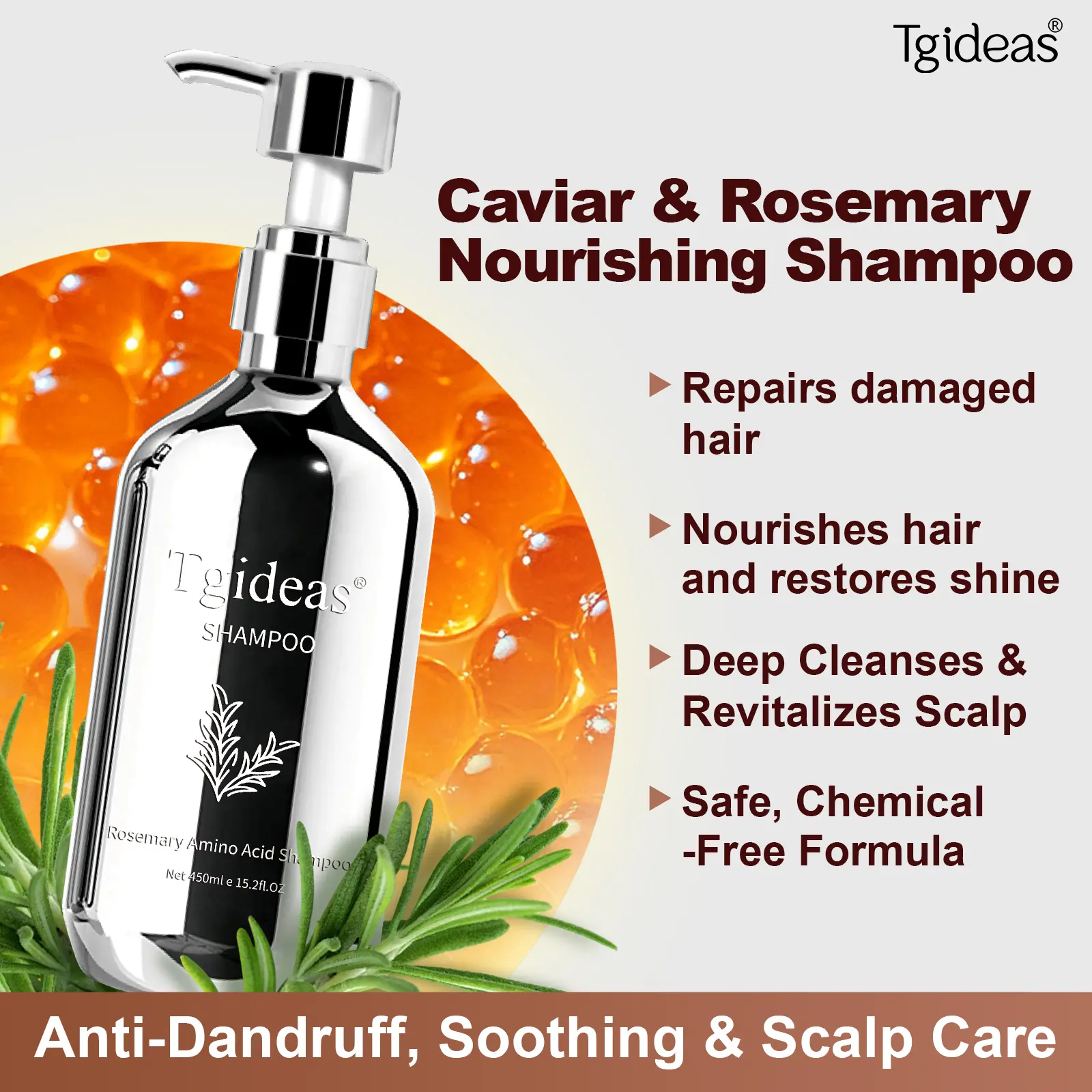 Tgideas Volumizing Shampoo with Rosemary and Caviar for Oily, Flat Hair - Daily Oil Control for Root Lift and Shine, Oily Hair, Thickening Shampoo, Unisex, 700G, Volume Lift, Maintains Freshness, Purifying, Root-Lifting Effect, Hair Wash Day, Massage Lath