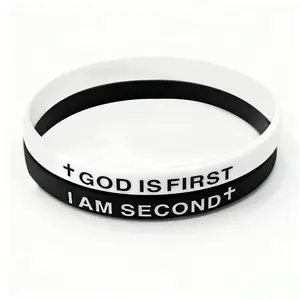 God Is First Bracelet I Am Second Silicone Elastic Rubber Wristbands Inspirational Motivational Bible Verses Jewelry Gifts for Men Women Set of 2 Christian Accessories