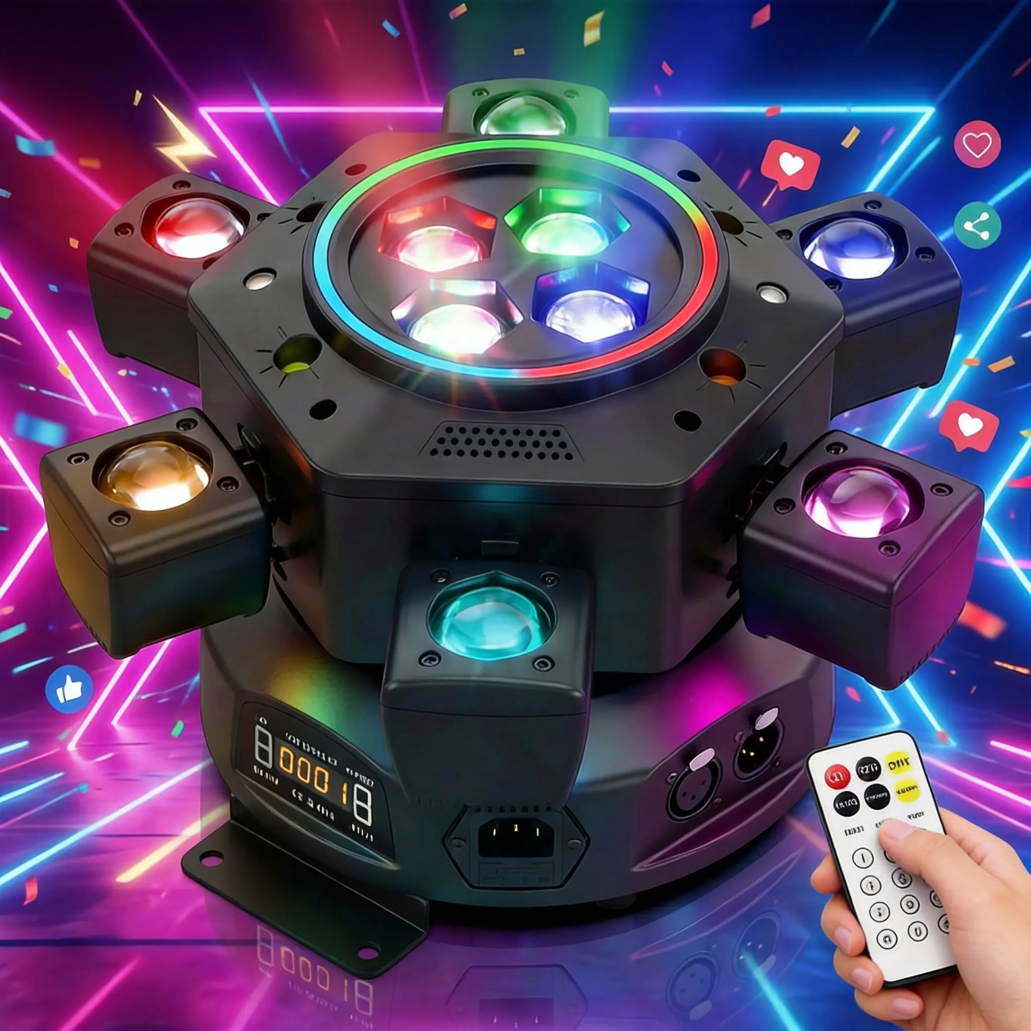 180W DJ stage light for parties, 6-in-1 LED RGBW 6-arm DJ light for parties, supports DMX-512 and sound control, party stage light