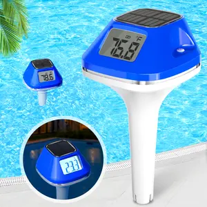 LuxBlue Solar Pool Thermometer Floating Easy Read, Digital Pool Thermometer with Large Backlit LCD Screen & Rope, IP68 Waterproof Pool Temperature Thermometer, Pool Temperature Gauge for Hot Tub, Spa