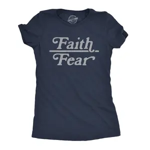 Womens Faith Over Fear T Shirt Cute Religion Faithful Empowerment Novelty Tee Funny Womens T Shirts Cute Vintage Fashion Casual Ladies T-Shirt Gift Religious Tops for Women Funny Motivational Top Women's Navy -