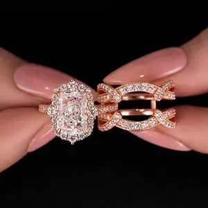 Maxine Vintage Non-tarnish Rose Gold Plated 925 Sterling Silver 3.0ct Radiant Cut Insert Engagement Ring Set,Travel-friendly Fashion Jewelry,Stunning Ring Set