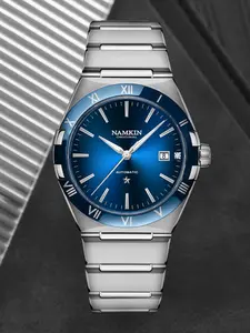 Namkin Men's Mechanical Watch, Simple Luxurious Style, Blue Dial Roman Numerals, Date Display, Automatic Movement, Business Commute/ Casual Wear