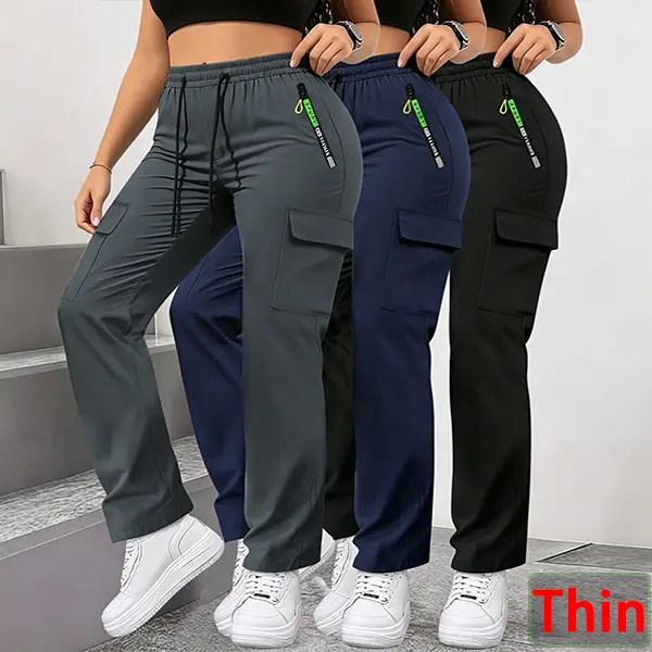 Women’s Lightweight Summer Jogger Pants, 3-Pack — Adjustable Drawstring Waist, Non-Stretch Fabric, Machine Washable; Soft, Skin-Friendly Feel for Indoor Workouts and Outdoor Activities in Summer — Gym Outfit Sports Trousers Sportswear Bottoms Fitness Trai
