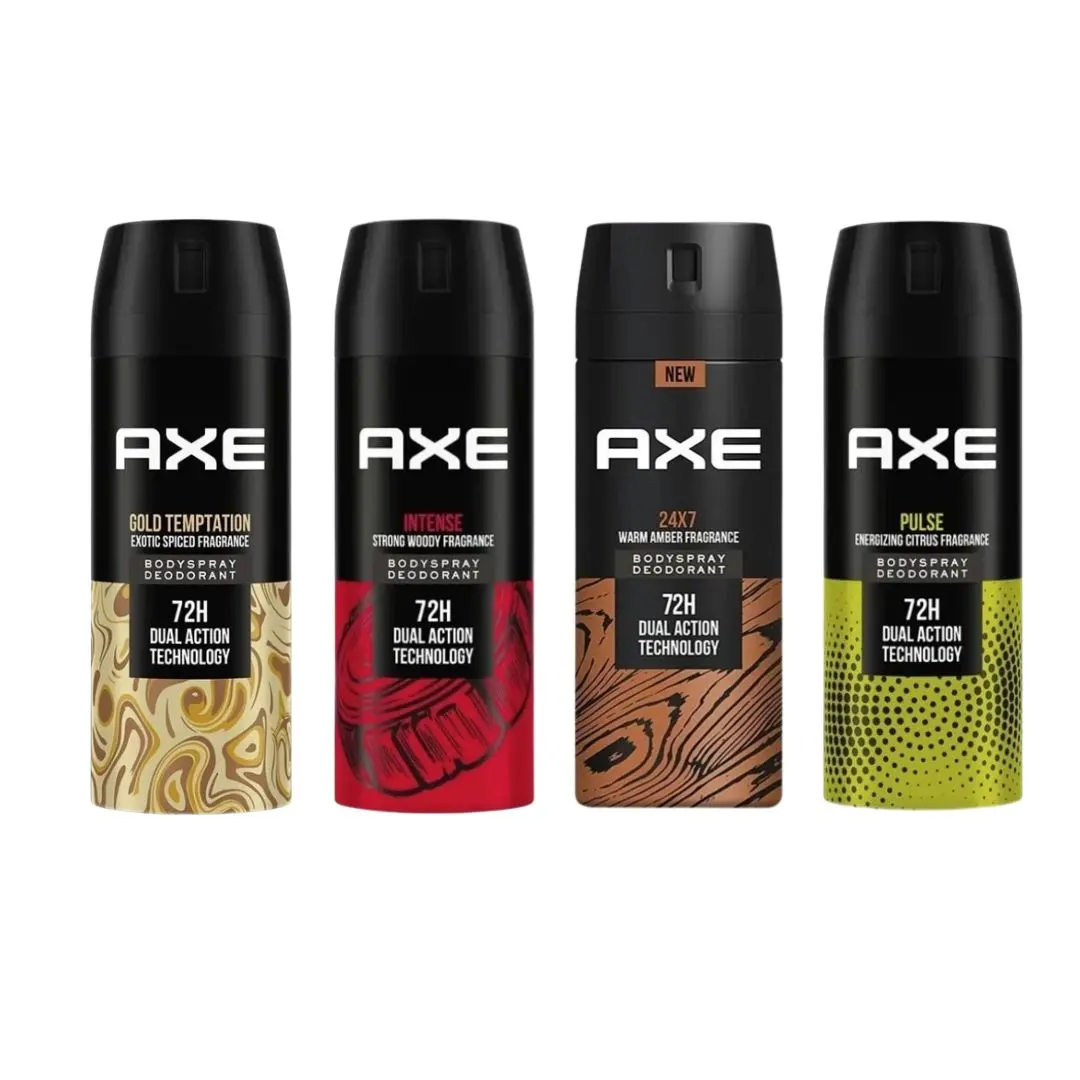 AXE Black Men's Aerosol Body Spray Deodorant - 48hr Long Lasting Odor Control, PULSE, INTENSE, 24/7, GOLD TEMPTATION New Scents Scented Body Care Multi-Pack (4 Count)