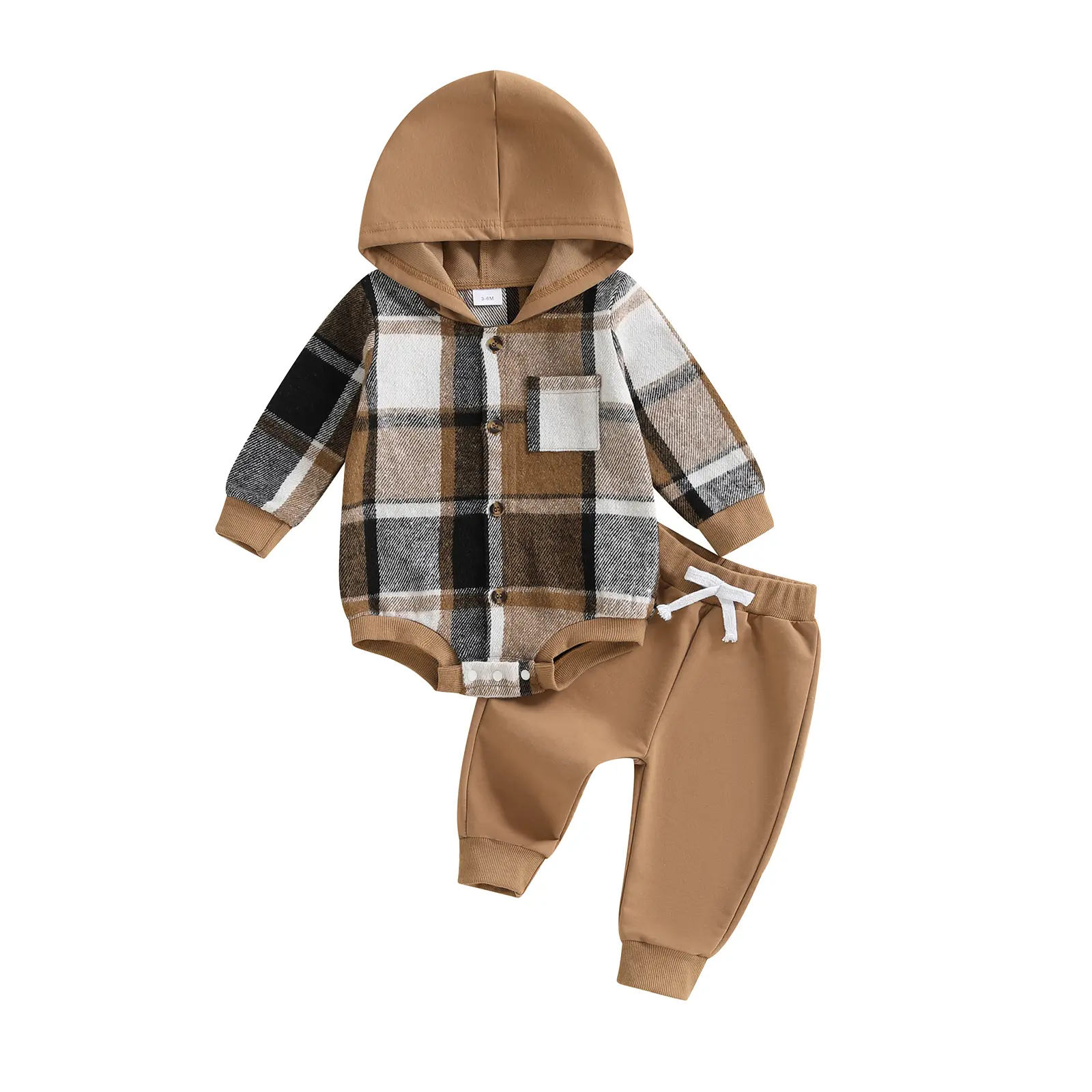Canrulo Infant Baby Fall Clothes Boy Girl Plaid Hoodie Sweatshirt Romper Flannel Tops+ Sweatpants Festival Outfits
