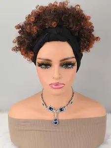 Women's Wavy Hair Wig with Fringe, Curly Hairband-Style Wig, Synthetic African Fluffy Wave Wig, Short Curly Hairstyle, Stylist Friendly Wig, Synthetic Wigs