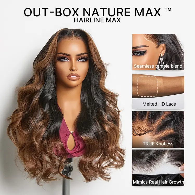LUVME Ombre Brown Loose Wave Human Hair Lace Frontal Wig, 200% Density with Glueless Pre-Cut 13x4 HD Lace, Wigs Human Hair, Human Hair Wigs