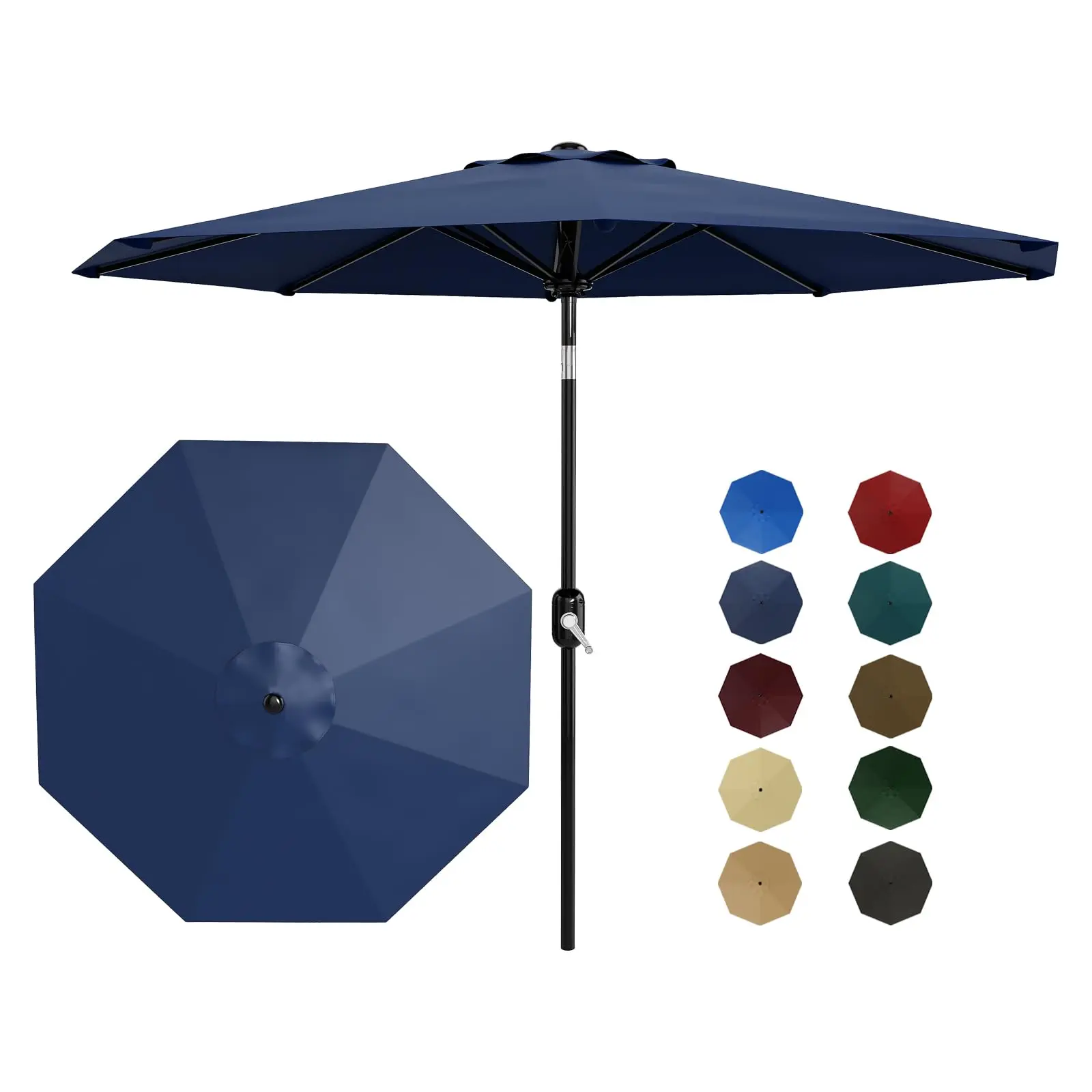 9ft / 10ft Outdoor Patio Umbrella, 8 Sturdy Ribs Market Table Umbrella with Crank Lift and Push Button Tilt, Shade Canopy for Deck, Pool, Yard & Garden