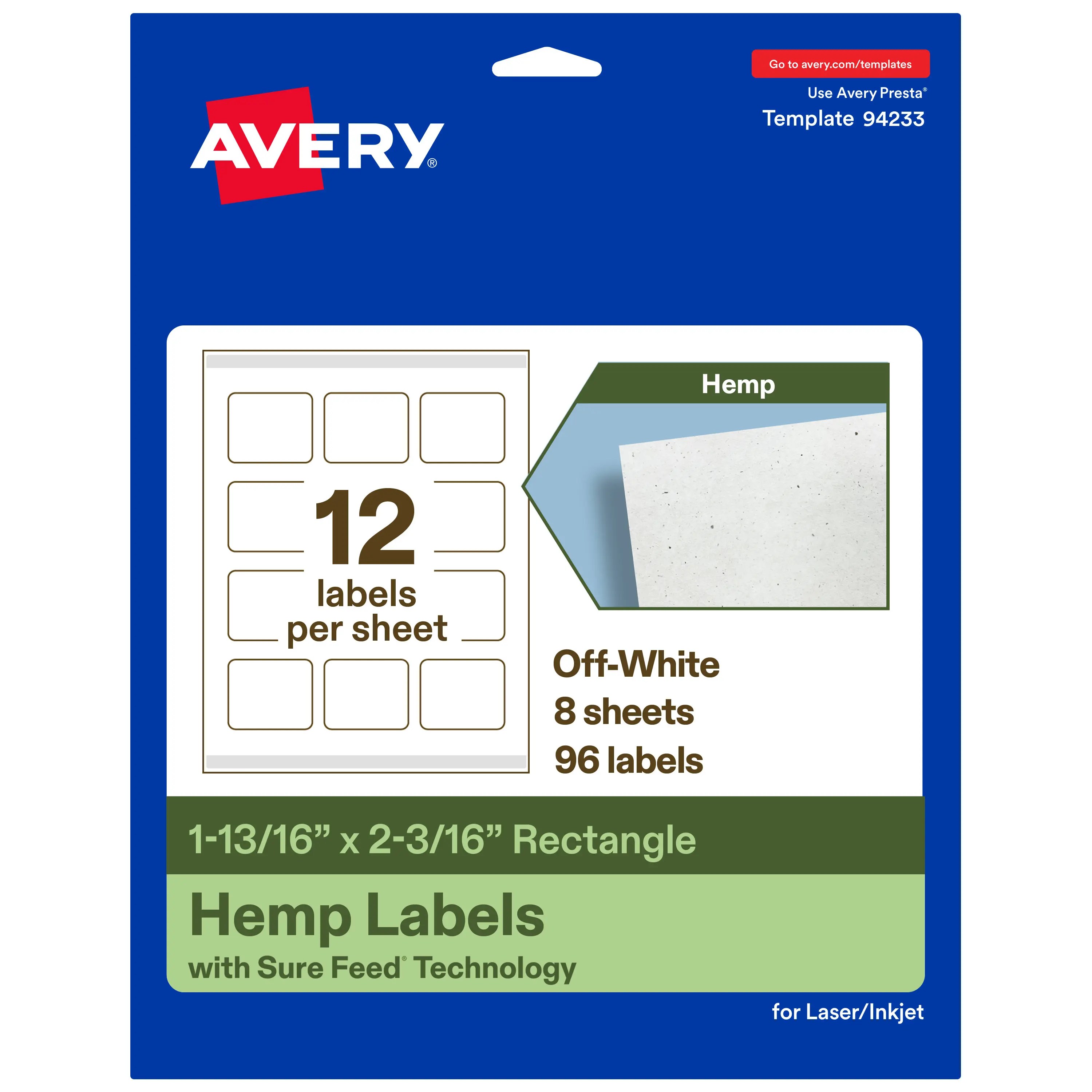 Avery Hemp Paper Labels, 1-13/16" x 2-3/16" Rectangle
