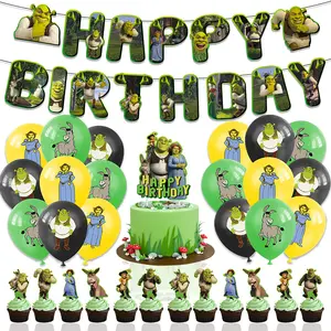 Shrek Theme, Birthday Party Banner Cake Plug Latex Balloon Decoration Set