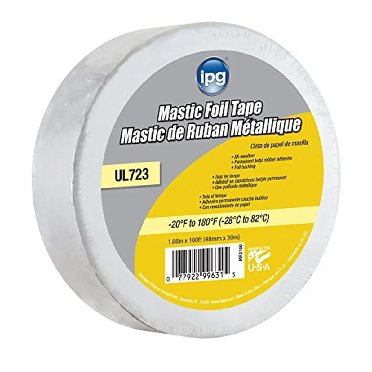 212 MAIN Intertape Polymer MF2100 Butyl Mastic Aluminum Foil Adhesive Tape - 1.88 in.x100ft Waterproof Tape with Release Liner, Long Lasting Adhesive, High Temp Resistant Seal for Duct Sealing, Duct Wrap Vapor Barriers (DIY Use), Sheet Metal