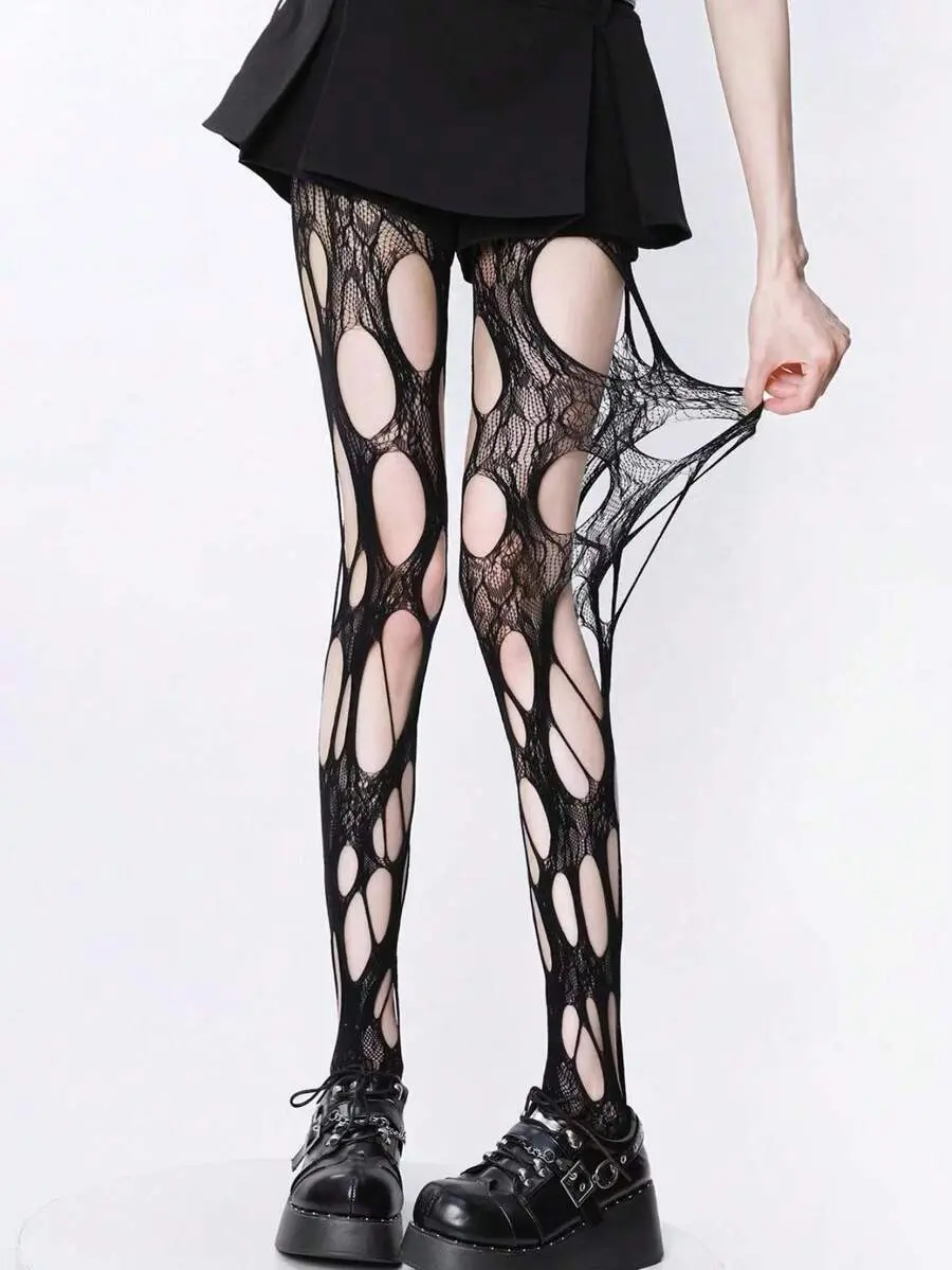 Goth Sexy Ripped Tights, Suitable for Pairing with Mini Skirts