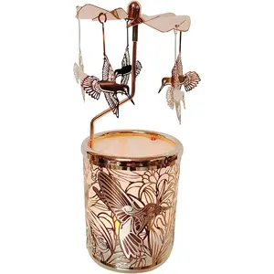 Rotary Candle Holder Metal Spinning Windmill Candlestick Carousel Candle  Light Holder for  Decoration for Mom Women Wife  (Rose  Hummingbird)
