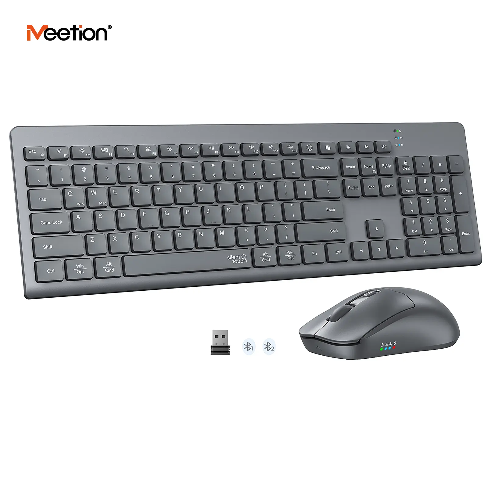 MEETION Wireless Keyboard and Mouse, Quiet Bluetooth Keyboard Mouse Set, 2.4G/Bluetooth Full-Sized Computer Keyboard, 3200 DPI Adjustable Mouse, Long-Life Battery, for PC/Laptop/Tablet/Windows/Mac