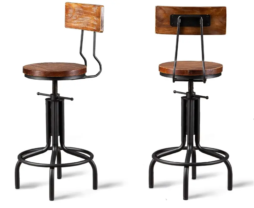 Set of 2 Industrial Bar Stool-Adjustable Height Swivel Farmhouse Kitchen Dining Breakfast Bar Chair-Cast Iron-18-22Inch Counter Bar Seat Height -with Backrest home bar