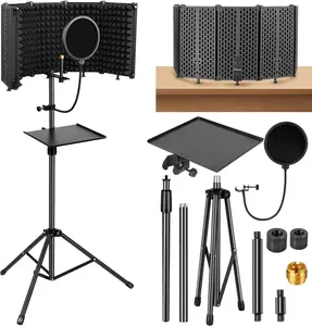 Microphone Stand with Isolation Shield,Recording Studio Equipment with Pop Filter,Tripod Stand, Foldable Mic Shield with Sound Insulation for Recording Studio, Podcasts,Broadcasting Ramzi Music