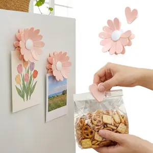 6-in-1 Decorative Magnetic Flower Bag Clips Set, Pink Sakura Daisy Refrigerator Magnets for Snack & Pet Food Sealing Storage, Home Supplies Fridge Organizer & Kitchen Decor Gift
