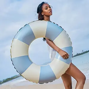 [2-Pack Thick Pool Floats Fun] 2-Pack Durable PVC Swimming Rings, Vintage Striped Design, Thick Pool Floats for Adults, Family Beach & Pool Party Fun, Blue & Pink, Valentine'S Day Gift, Uncharged, Ideal for Multiple Users