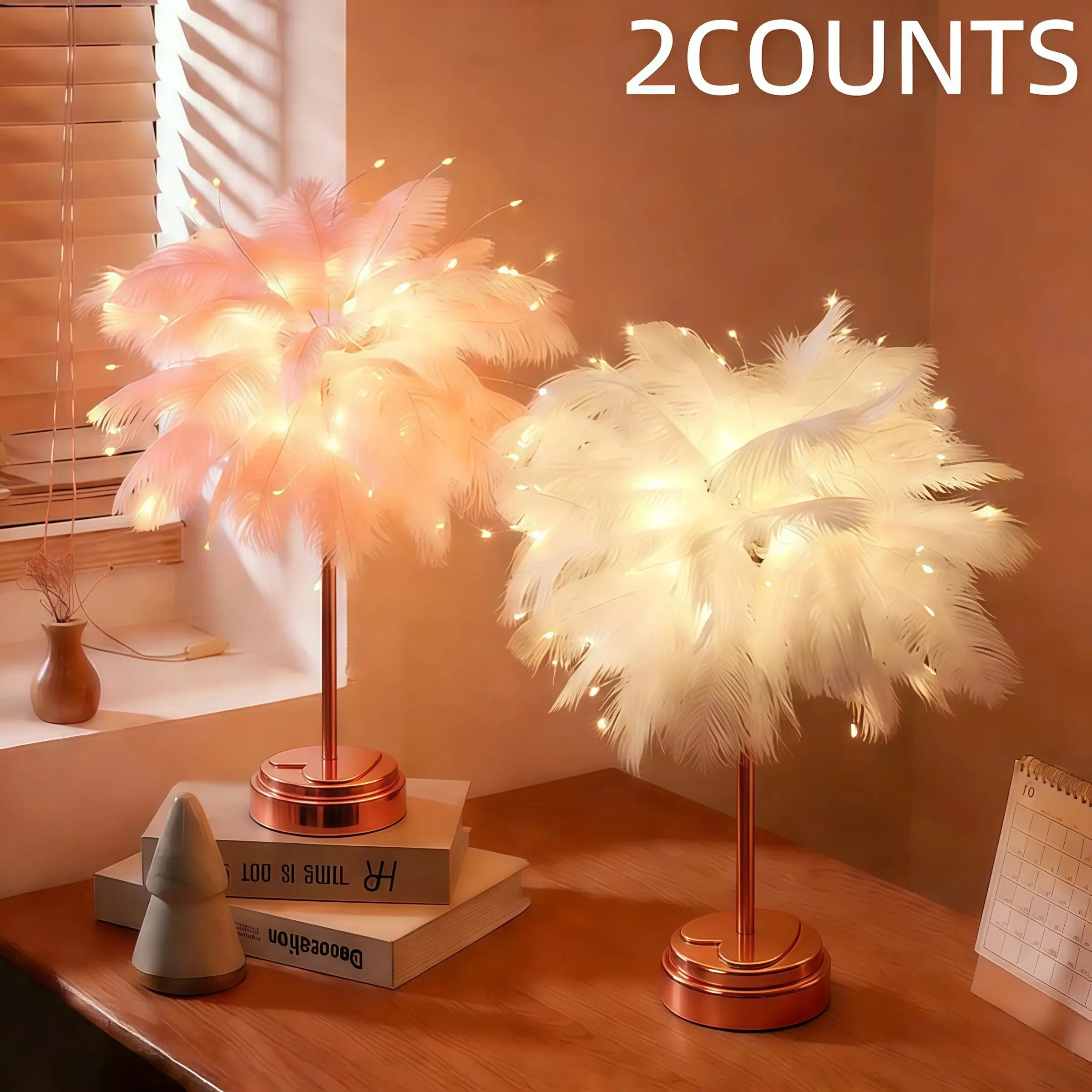 80LED Feather Lamp- Handmade DIY Dual Power (USB + Battery Box), Romantic Warm Table & Night Light, Bedroom/Living Room/Wedding/Party Decor, Ideal Gift for Her/Mother's Day/Valentine's/Birthday, Glowing LED Lights, Decorative Light, Home Decor Light
